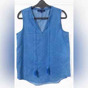 Alex & Parker Chambray Tassel Tie Sleeveless Top Size S Boho